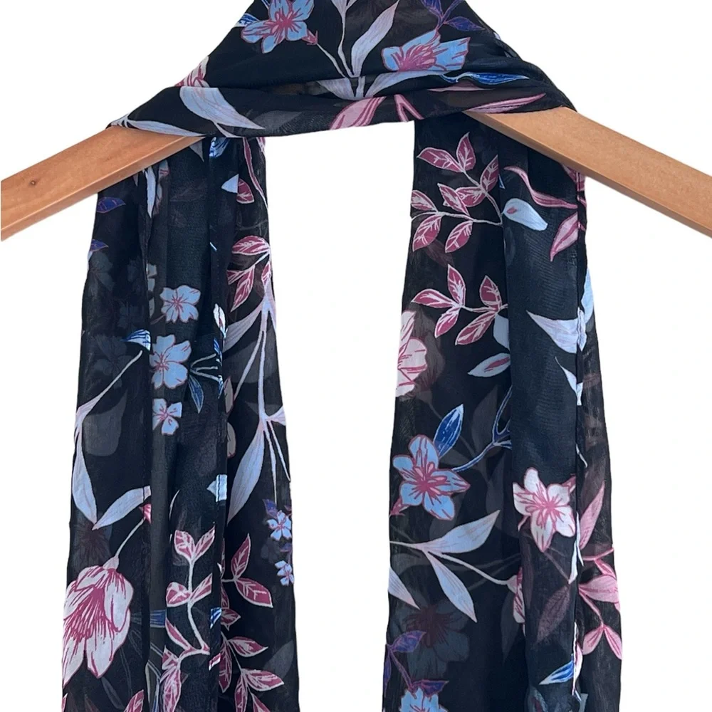 Blue floral airy lightweight infinity scarf wrap